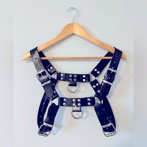 Men’s Black Leather Bulldog Harness - Addicted - Size L/XL